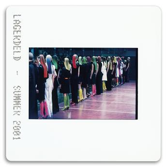 (FASHION--KARL LAGERFELD) A binder of approximately 200 slides from Karl Lagerfelds 1997-98 and 2001 seasons.